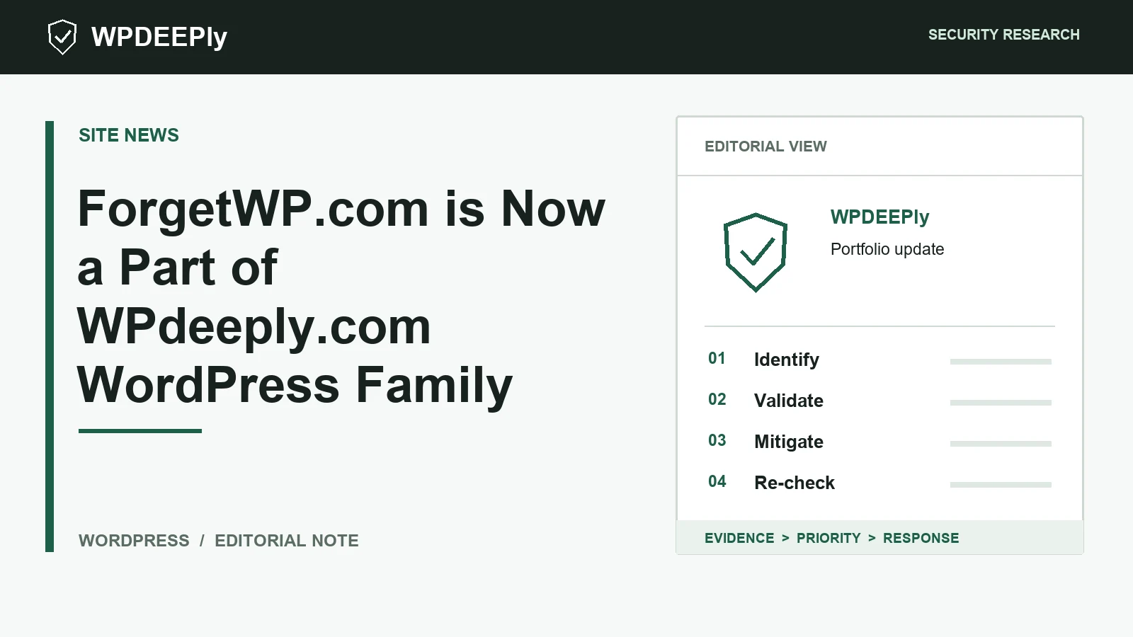 WPDeeply editorial analysis graphic for ForgetWP.com is Now a Part of WPdeeply.com WordPress Family