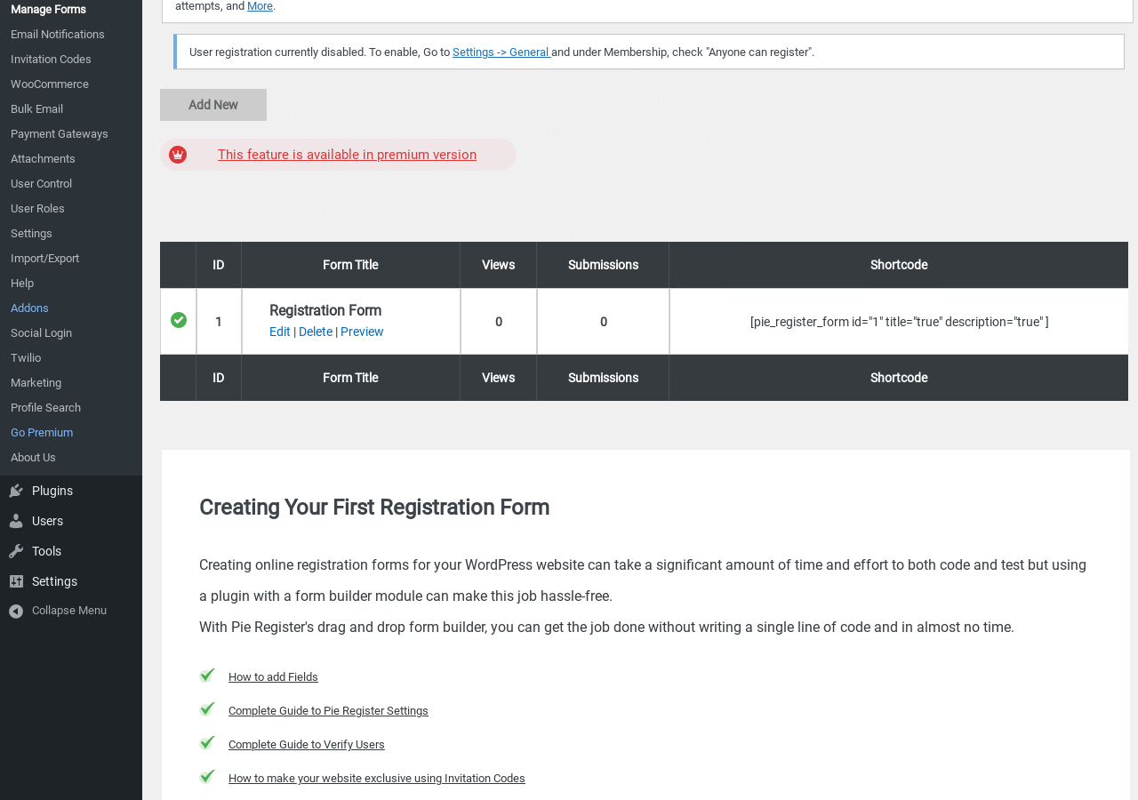 Pie Register WordPress admin interface for CVE-2026-84999 active exploitation alert